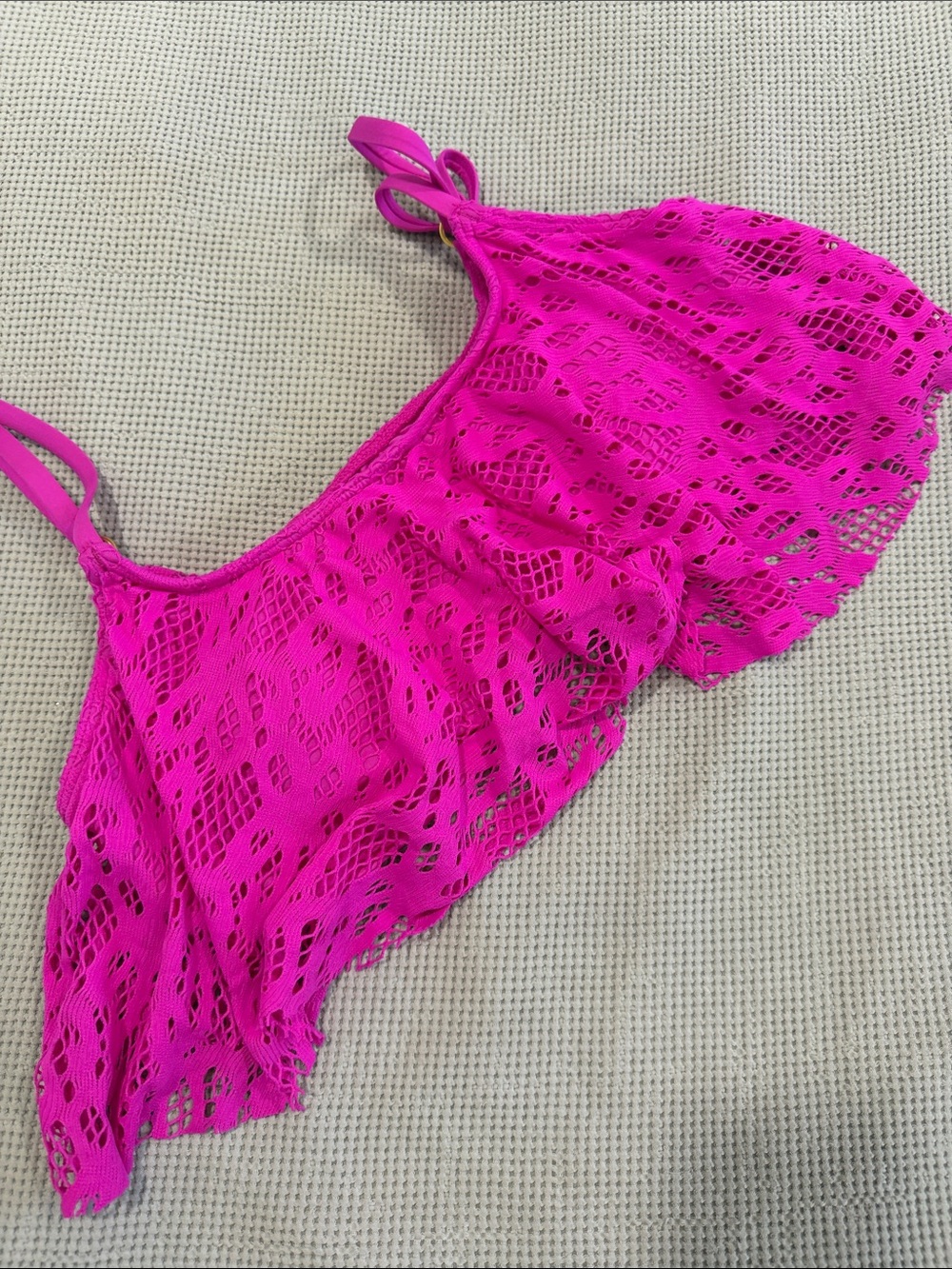 Hot Pink Crochet Flounce Bikini Top